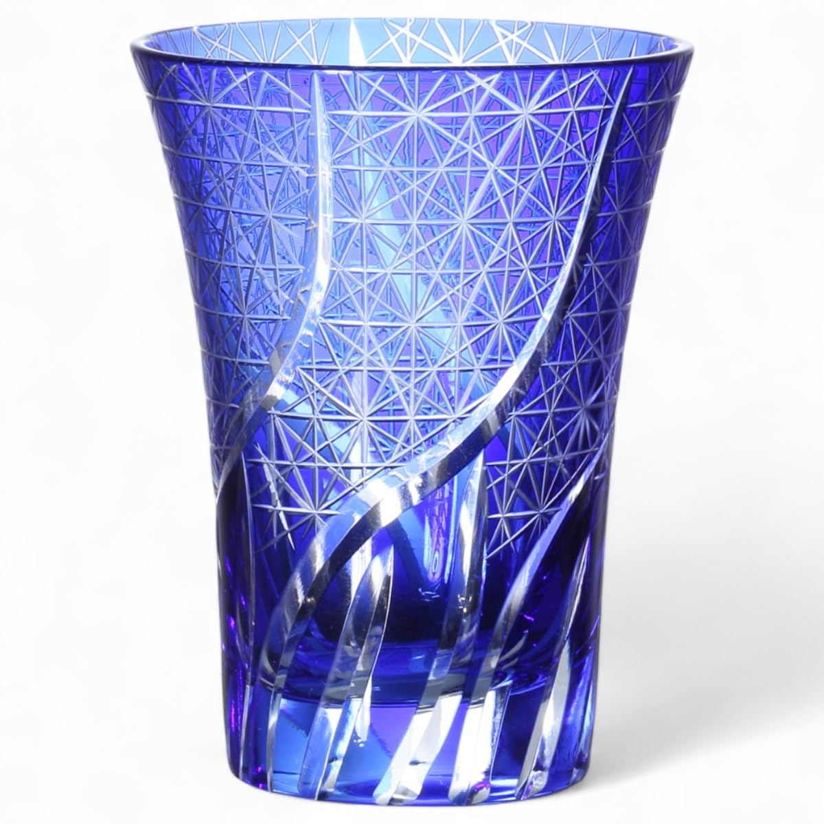 

Mizukage Kiriko Glass x Ranbori Komon Bishou Current Model J-kitchens Cup, 8.4 11cm, 230cc, (Small Pattern), Blue, (Artisan)