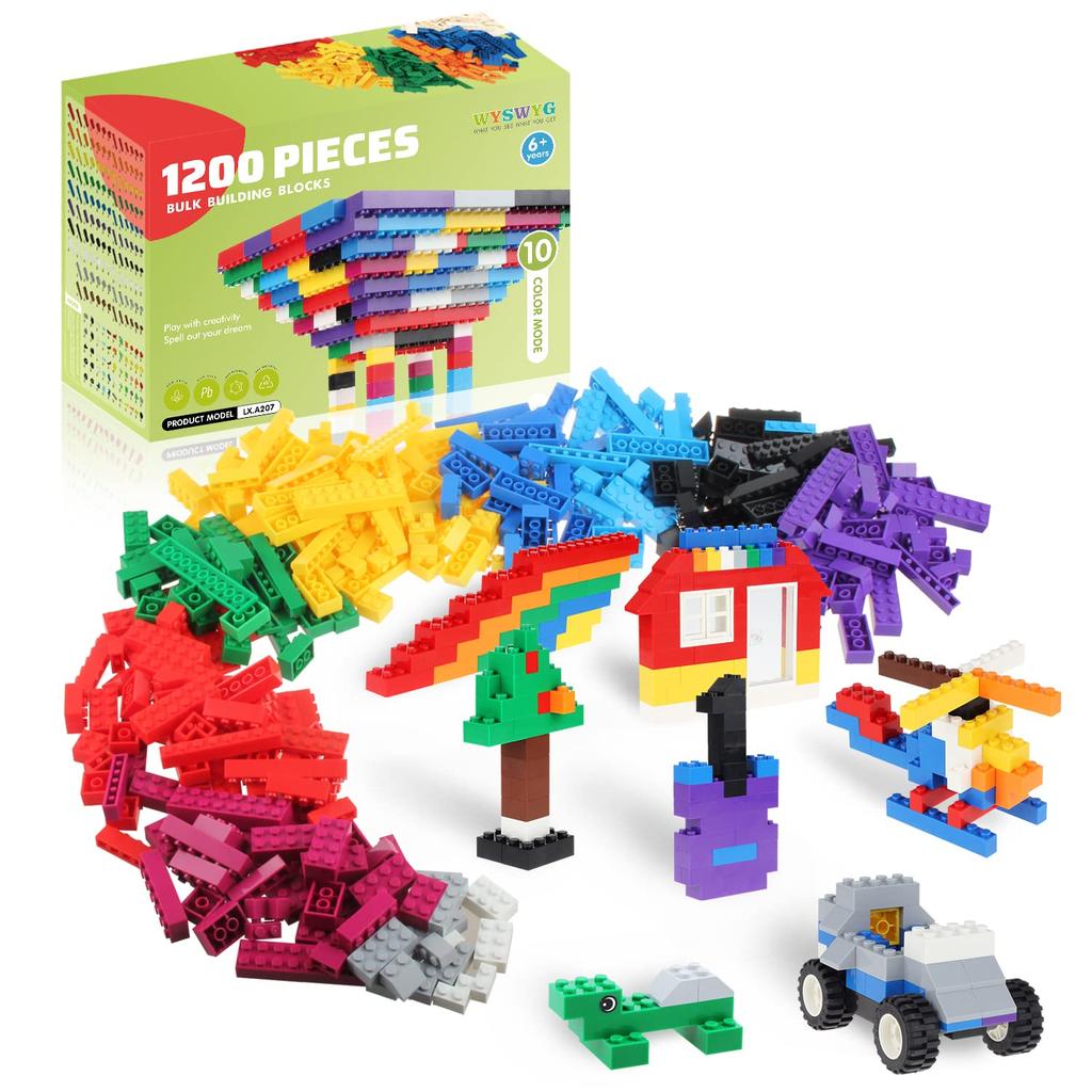 WYSWYG Classic Building Blocks Toy Compatible with Major Building Block 10 14 Ages 6 and Up 1200-Piece Set, Brands, Colors, Shapes,