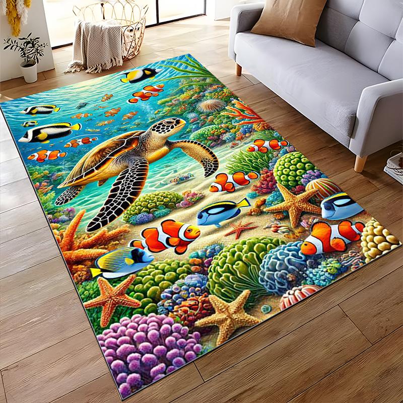 Bunter Unterwasser-Meeres-Szene Teppich mit Meeresschildkröten und Korallen-Design Geeignet für den Einsatz als rutschfester Teppich für Wohnzimmer, Schlafzimmer, Sofas