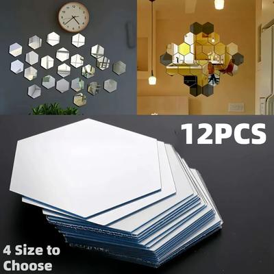 12pcs 3D Mirror Wall Sticker Hexagon Decal Home Decor DIY Self-adhesive Mirror Decor Stickers Art Wall Decoration 46-126mm Large