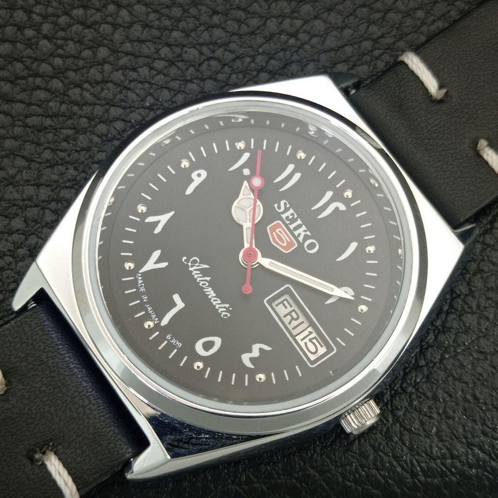 VINTAGE REFURBISHED SEIKO 5 AUTOMATIC 6309A JAPAN MENS BLACK WATCH a442576-1