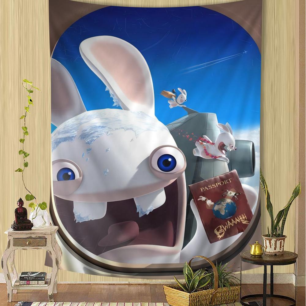 Cartoon Raving Rabbids Game Anime Tapestry Hanging Tarot Hippie Wall Rugs Dorm Sheets Bohemian Mandala Kawaii Room Decor