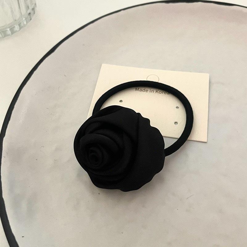 French Satin Rose Hair Tie - Elegant Retro Elastic Band