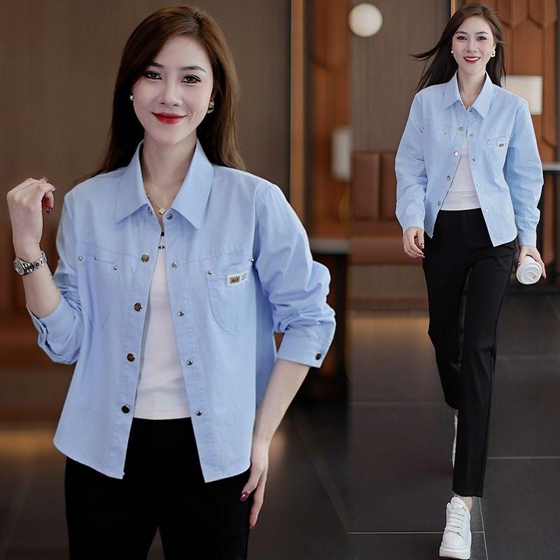

Short Shirt Coat Women 2025 Spring & Fall New Arrival Fashionable Stylish Small Casual Easiest for Match Cardigan Shirt Tops Blue [1009]] M [Suggested 40.00 kg-47.50 kg]]