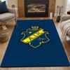 Yellow "A.I.K. 1891" Emblem On Blue Patterned Carpet, Non Slip Mat Suitable for Living Room and Bedroom Sofas