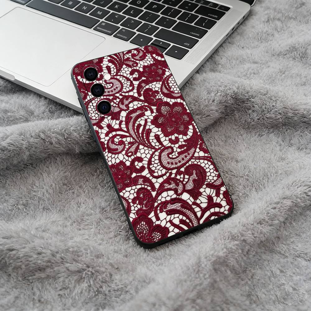 L-Lace Print Pattern Phone Case For Samsung Galaxy A73,A71 A72,A70,A53,A52,A51,Soft Silicone Black Cover