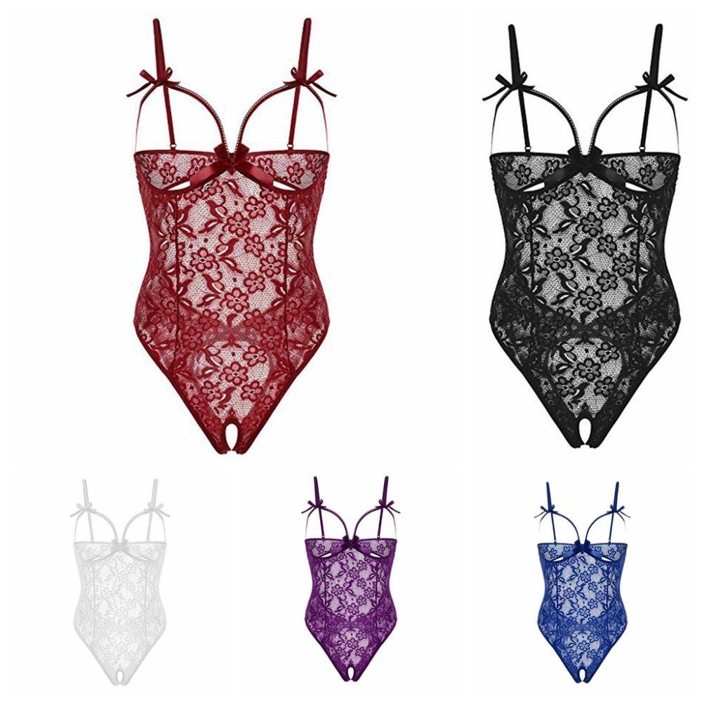 Open Crotch Lace Bow Bodysuit Mesh Hollow Lace Sling Nightwear Sweet Women Underwear  Gifts