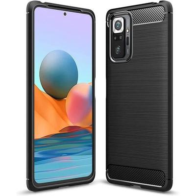 Protective Case - E.F.CONNECTION - for Redmi Note 10S - Black Silicone - Shockproof - Steel Lines Design
