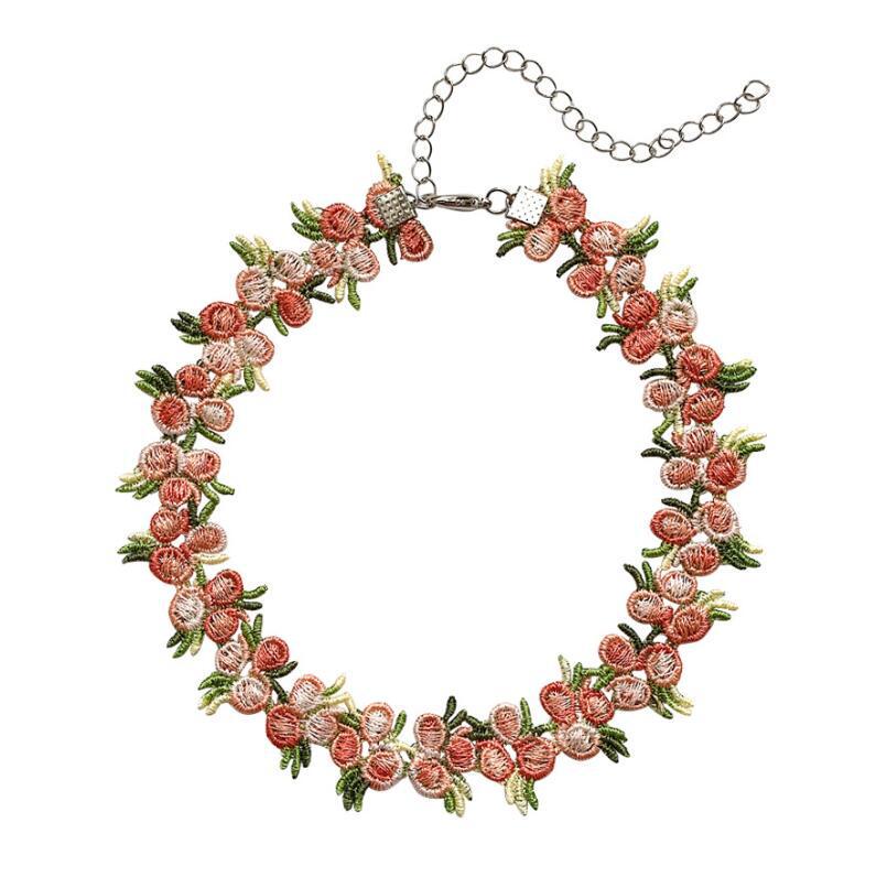 Pfirsichrosa Spitze Bestickte Florale Choker-Halskette für Damen - Frühling/Sommer Kollektion