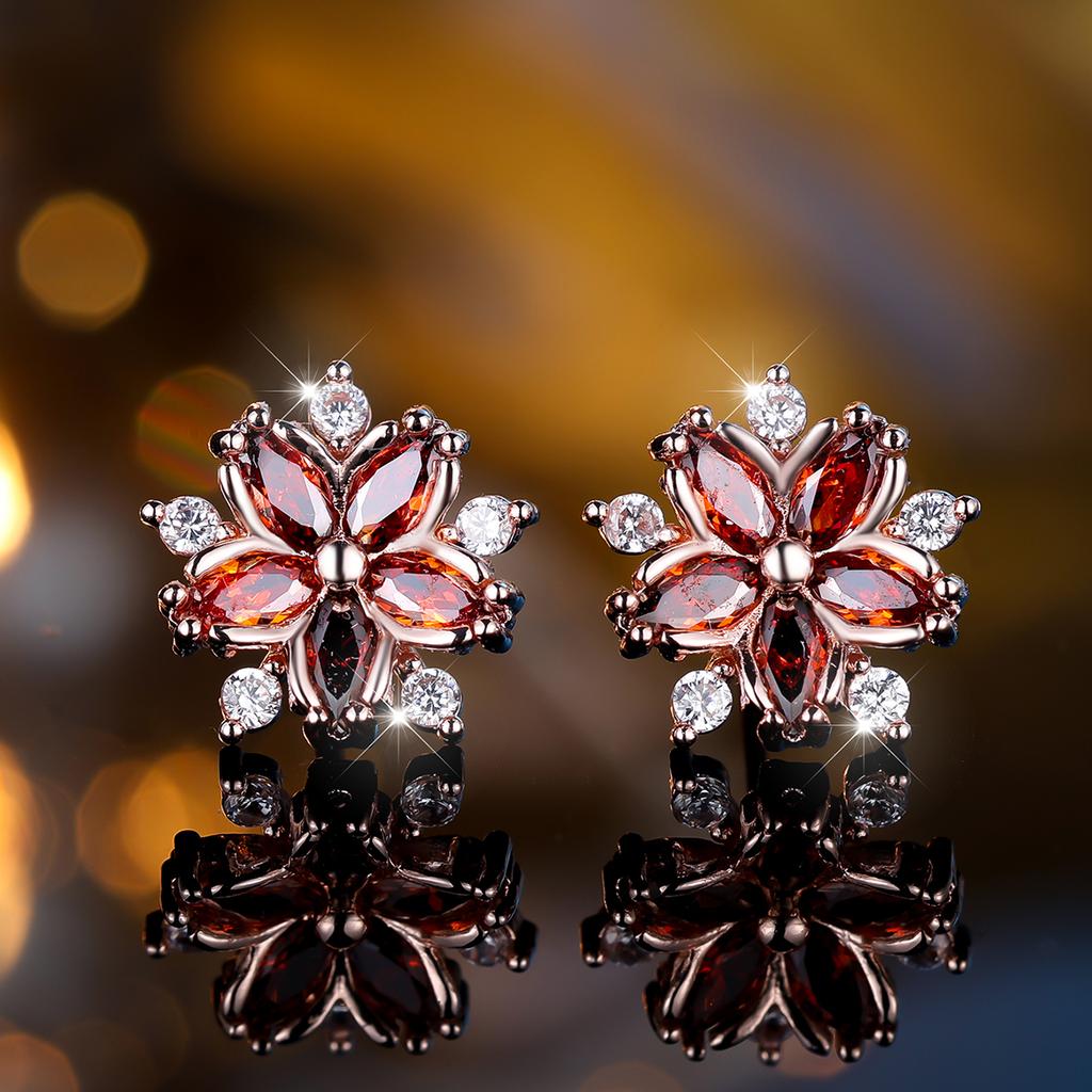 Cute Female White Purple Zircon Stone Snowflake Stud Earrings Vintage Rose Gold Color Wedding Jewelry For Women