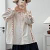 Retro Ethnic Embroidery Stand Collar Women's Oversized Cardigan Shirt, Long Sleeve - Spring 2025 Collection