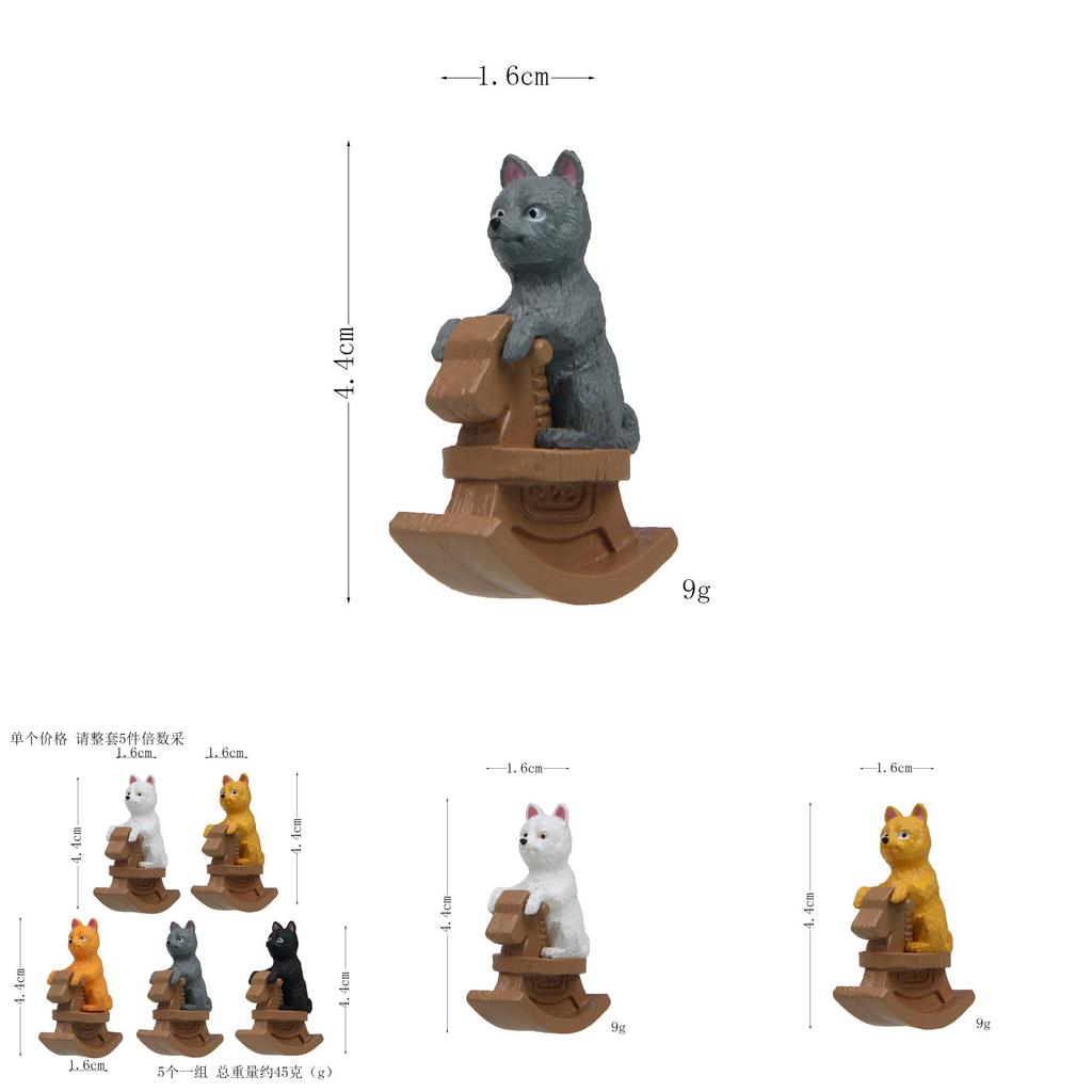 Shiba Inu auf einem Holzpferd Mikro-Landschaftsspielzeug aus PVC für Schreibtischdekoration und Sammler