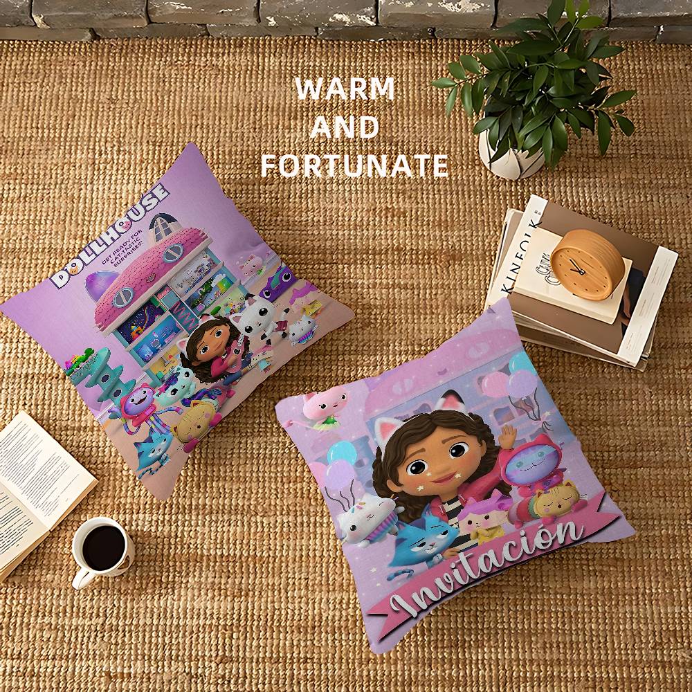 K-Kids G-Gabbys D-Dollhouse Pillow Covers Cartoon Sofa Decorative Home Double-sided Printing Short Plush Cute Cushion Cover
