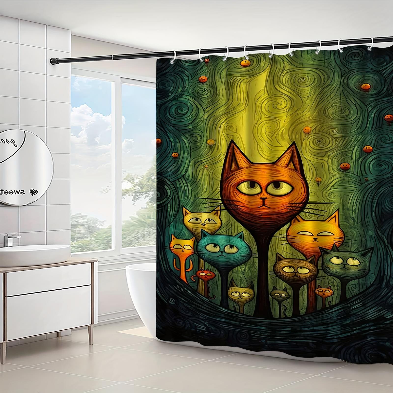 

1Pc Hand-Painted Artistic Abstract Cat Shower Curtain, High-End Elegant Bathroom Curtain, Bathroom Decoration Pattern W60H190(CM)-1 Pcs