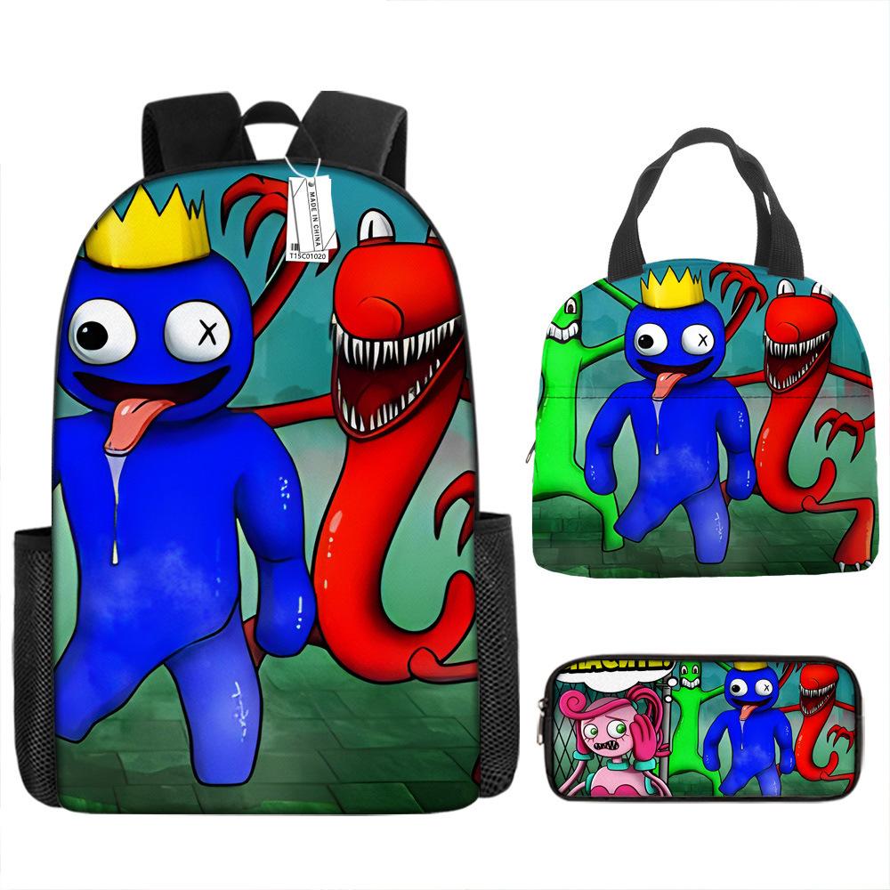Rainbow Friends School Bag Rainbow Friends Backpack Three-piece Set for Elementary School Students Large Capacity Cartoon Computer Bag