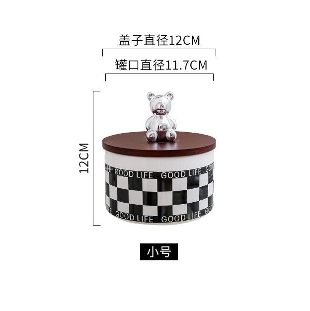 

Black and White Grid Ceramic Storage Jar, Sealed Jar with Wooden Lid, Food Storage Container, Candy Jar, Kitchen Supplies