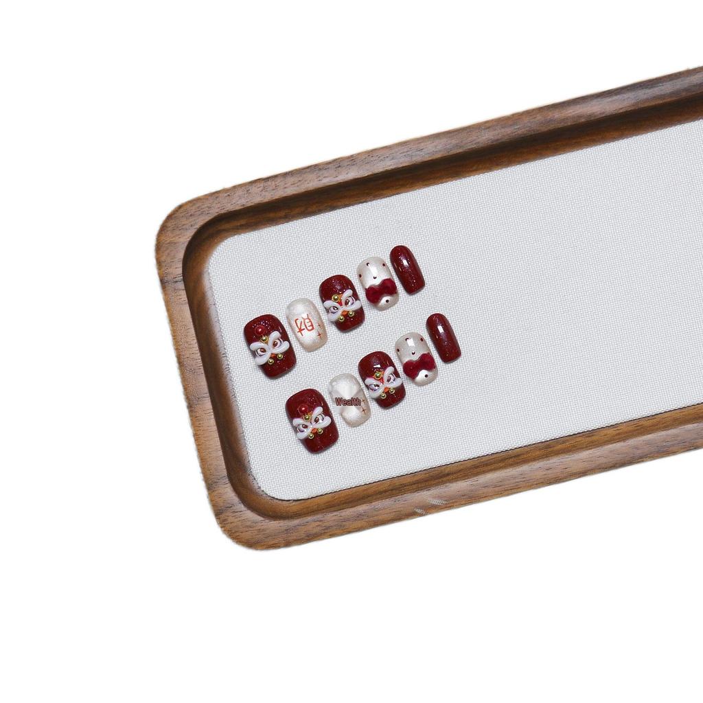 Red Cat Eye Lion Nail Art Stickers - Detachable Handmade Wearable Nails