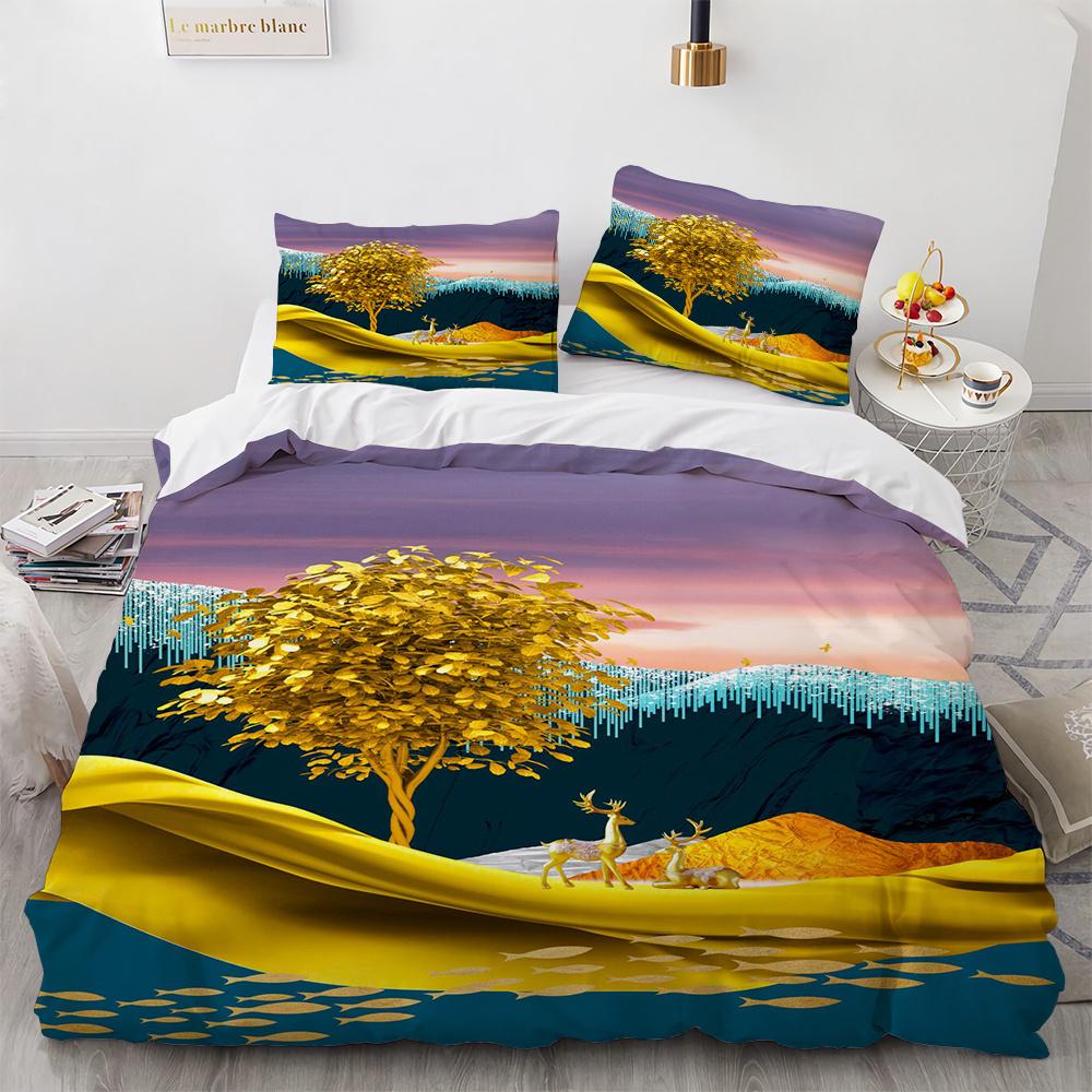 Hirsch Bettbezug Set Wildtiere Blumenmuster Polyester Bettwäsche Set King Twin Full Size Bettdeckenbezug für Kinder Jungen Mädchen