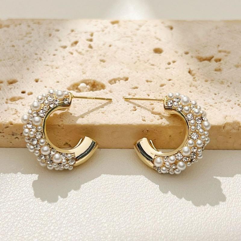 Luxury CZ Pearl Stud Earrings Women Versatile Daily Wear