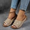New Large-sized Floral Lace-up Platform Slippers for Women, Paired with Lightweight Wedge Sandals for Outdoor Use On The Beach.