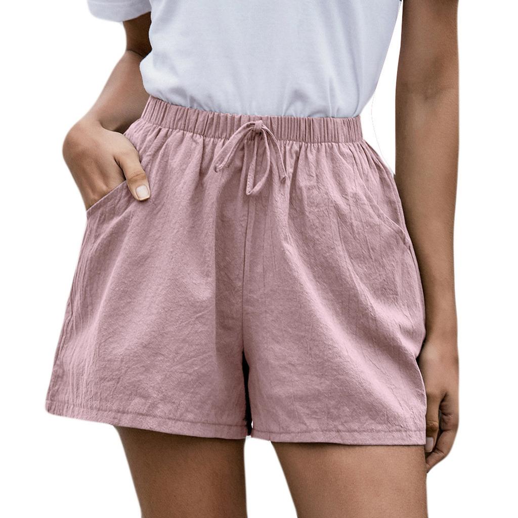 Women Solid High Waist Cotton And Linen Shorts Pants Casual Beach Shorts