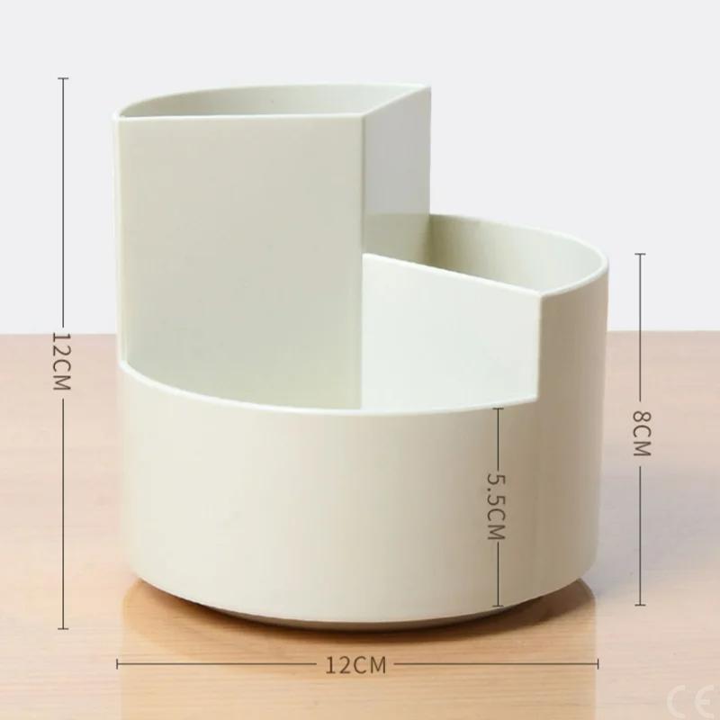 1pc Rotating Pen Holder Office Student Desktop Pen Storage Box Home Office Storage Three-hole Makeup Brush Box Desk Assessories