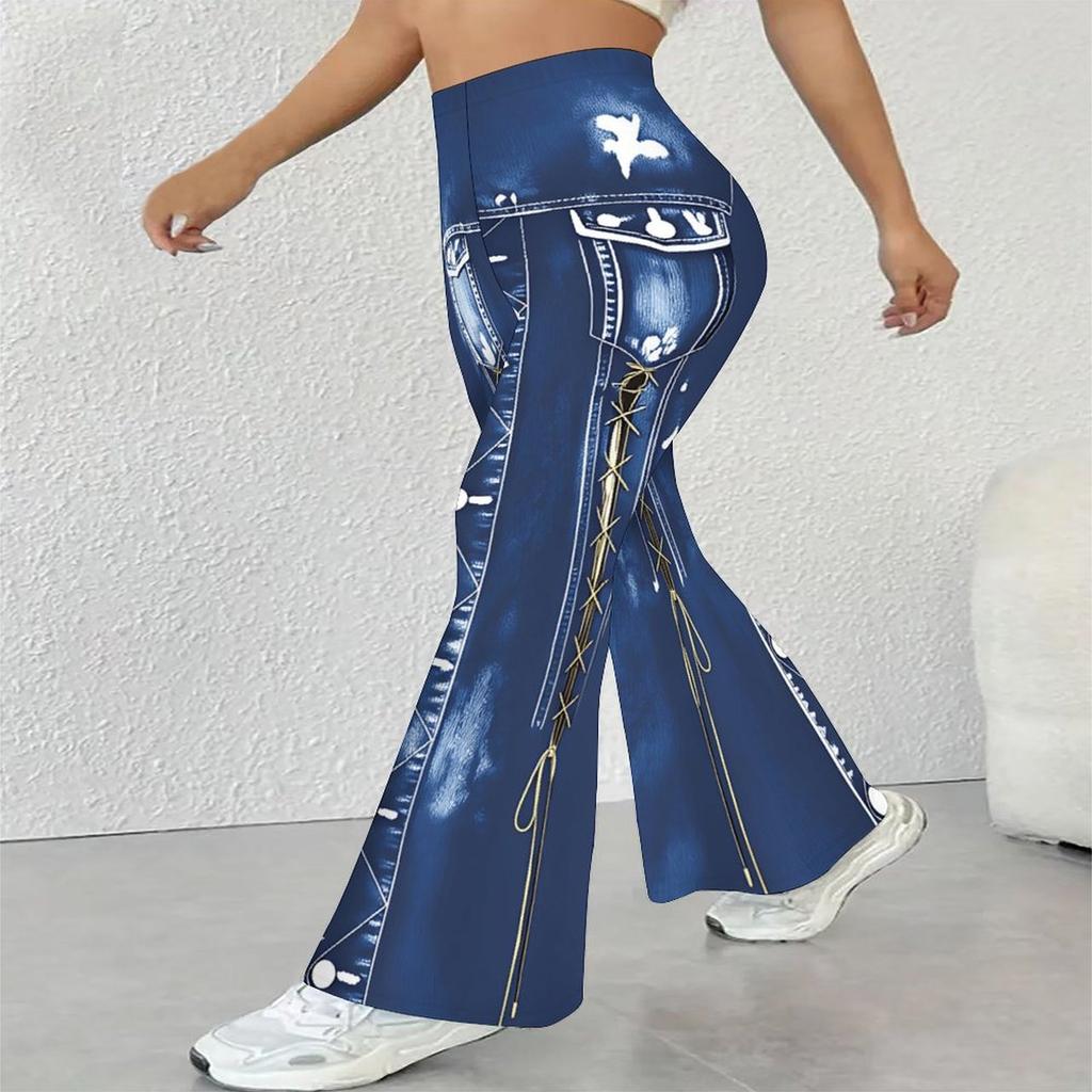 Women's Casual High Waist Flare Pants, Leopard Print Streetwear Bell Bottom Trousers