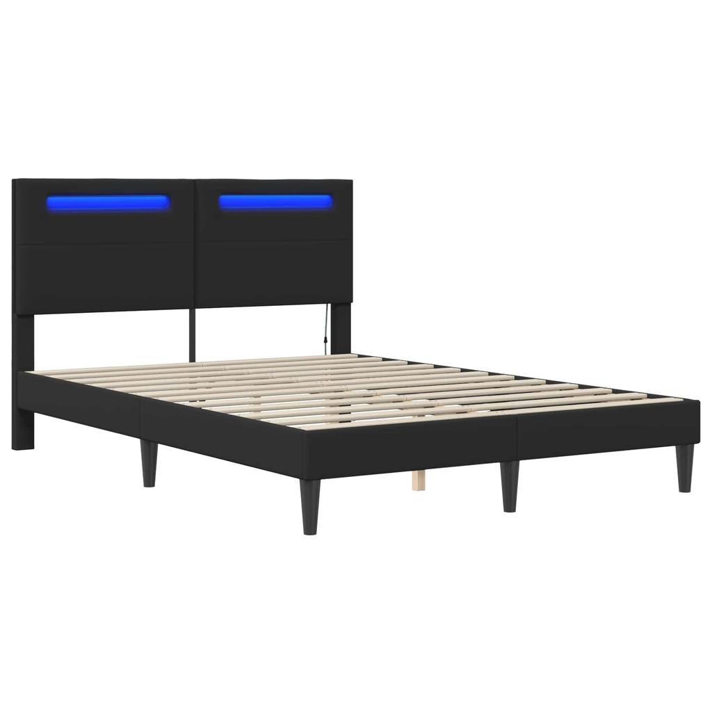 LED Light Strip Bed Frame Black 120 X 190 Cm Faux Leather