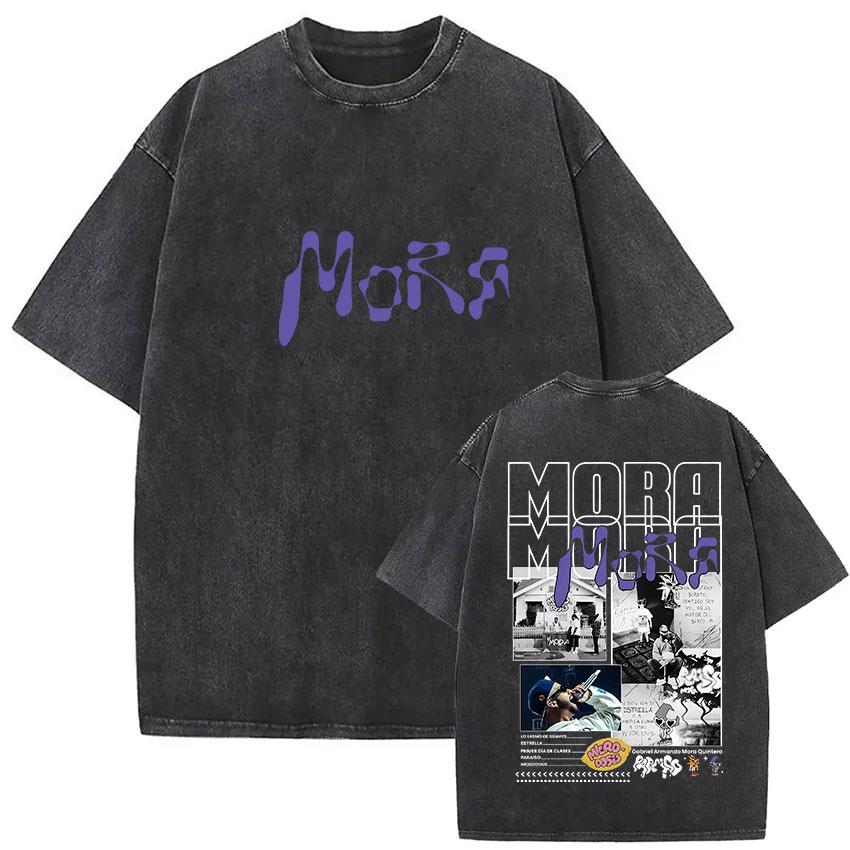 Vintage Washed Mora Lo Mismo De Siempre Album Letter Print TShirt Mens Women High Quality Fashion Oversized Cotton T Shirts