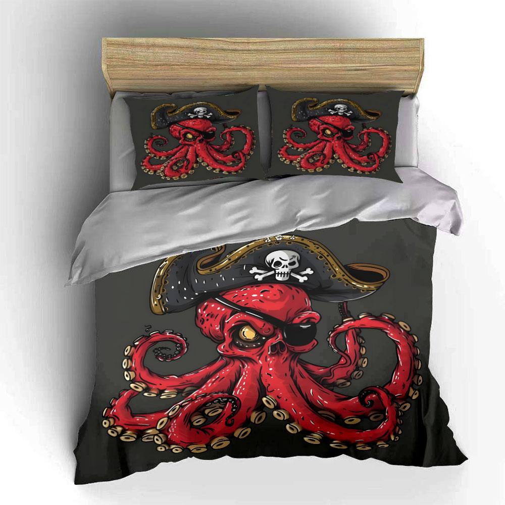 "Pirate Octopus Themed Party Set" kid's and adults' bedroom decor, Exquisite three-piece bedding set gift