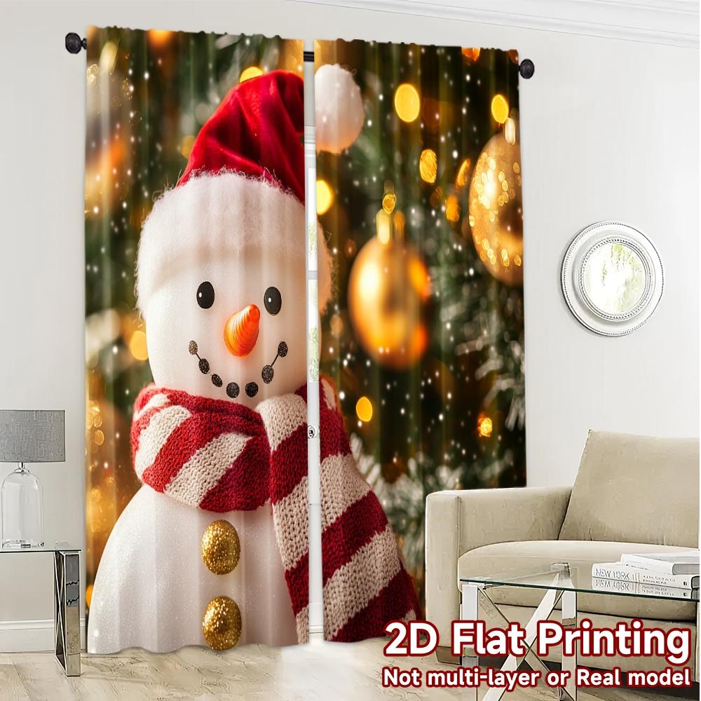 2pcs,Curtains Cute Snowman Christmas Ornaments_b (2) Popular Curtain Fabric Prints Light Filtering Curtains Decorations For Home