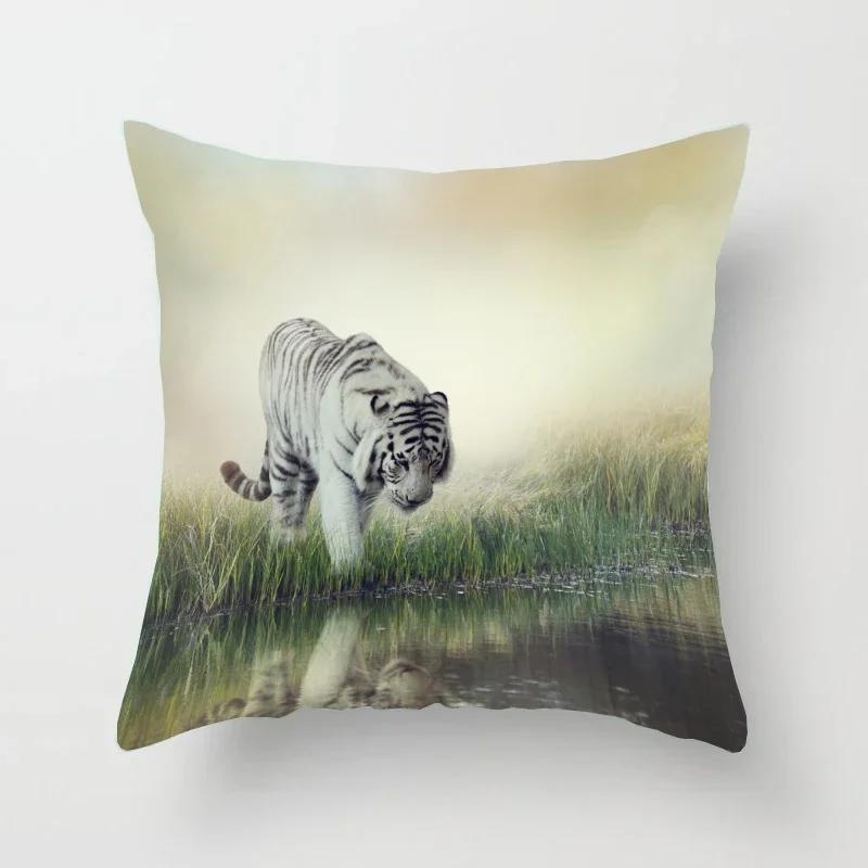 Tiger Series Printing Pattern Decoration Home Pillowcase Square Office  Cushion Cover