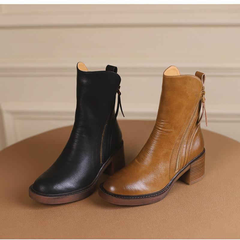 New Style Luxury Leather Women Ankle Boots Back Zipper Close Modern Boots Women's High Heels Shoes Woman Boots Zapatos Mujer