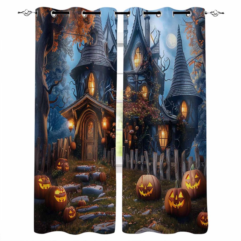 Halloween Castle Pumpkin Retro House Blackout Curtains For Living Room Bedroom Window Treatment Blinds Drapes