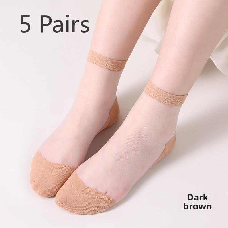 5 Pairs Spring and Summer Thin Fashion Breathable Color Cotton Crystal Socks Women's Stockings Short Stockings Women's Mid-tube Socks