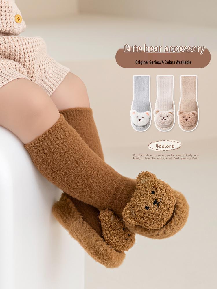 Mink Velvet Thick Baby Floor Shoes & Socks - Warm Cartoon Leather-Soled Infant Booties