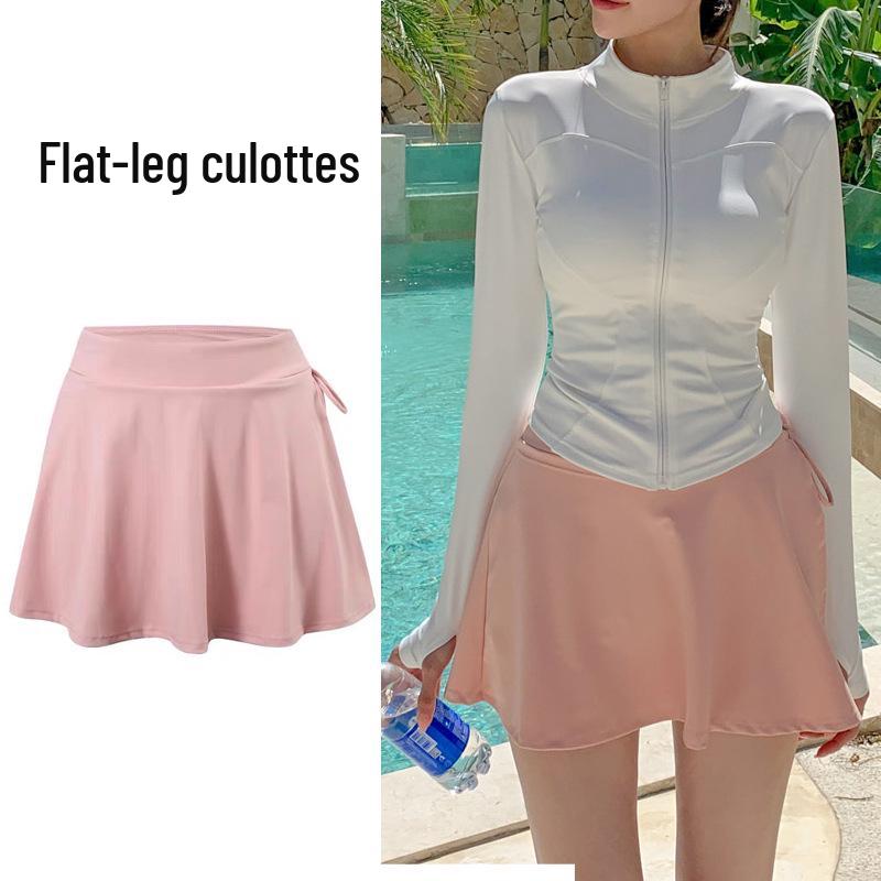 

Women s Quick-Dry Sun Protection Diving Suit: Solid Color Conservative Long Sleeve Hot Spring Skirt Style Three-Piece Swimwear Set M
