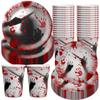 10Pcs Cup  Plate Bloodstain Paper Plate Cup Set Haunted House Props  Happy Halloween