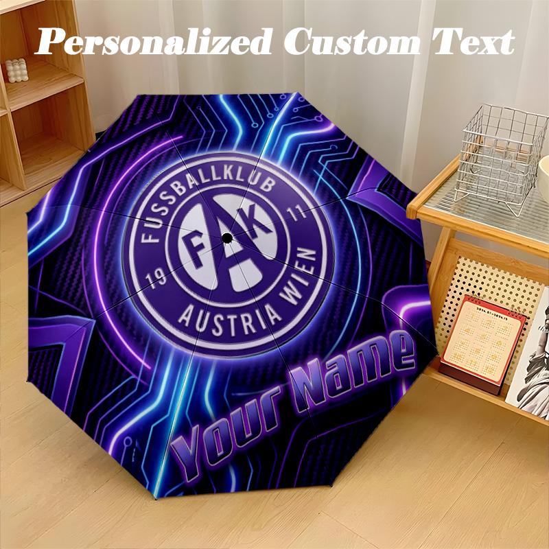 8 Rib Auto Folding Umbrella Austria Wien FC Print Custom Name Text Portable Rain Gear