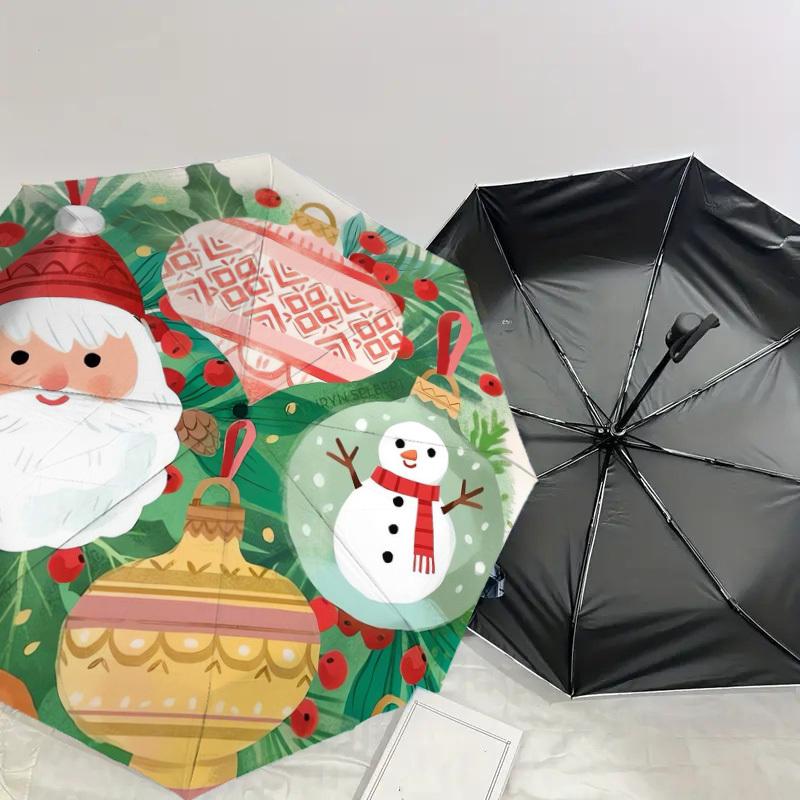 1pc Christmas ornaments and snowman illustration. Umbrella with Plastic Handle,Suitable for All Seasons Home Travel Outdoor UmbrellaDD226