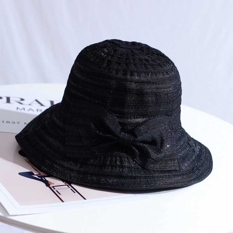 

Women Bow Sun Hat With Wide Brim Foldable Removable Summer Sunscreen Anti UV Protection Fisherman Hat Lady Breathable Panama Hat