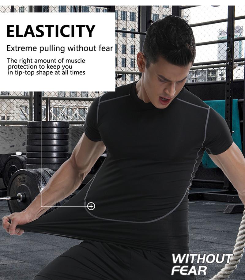 Men's Quick-Dry Outdoor Sports T-Shirt - Elastic, Tight-Fit, Short Sleeve for Running & Training.