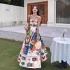 Retro Ethnic Style Oil Painting Graffiti Printing Suspender Dress Women's Summer New Style Niche Seaside Long Skirt