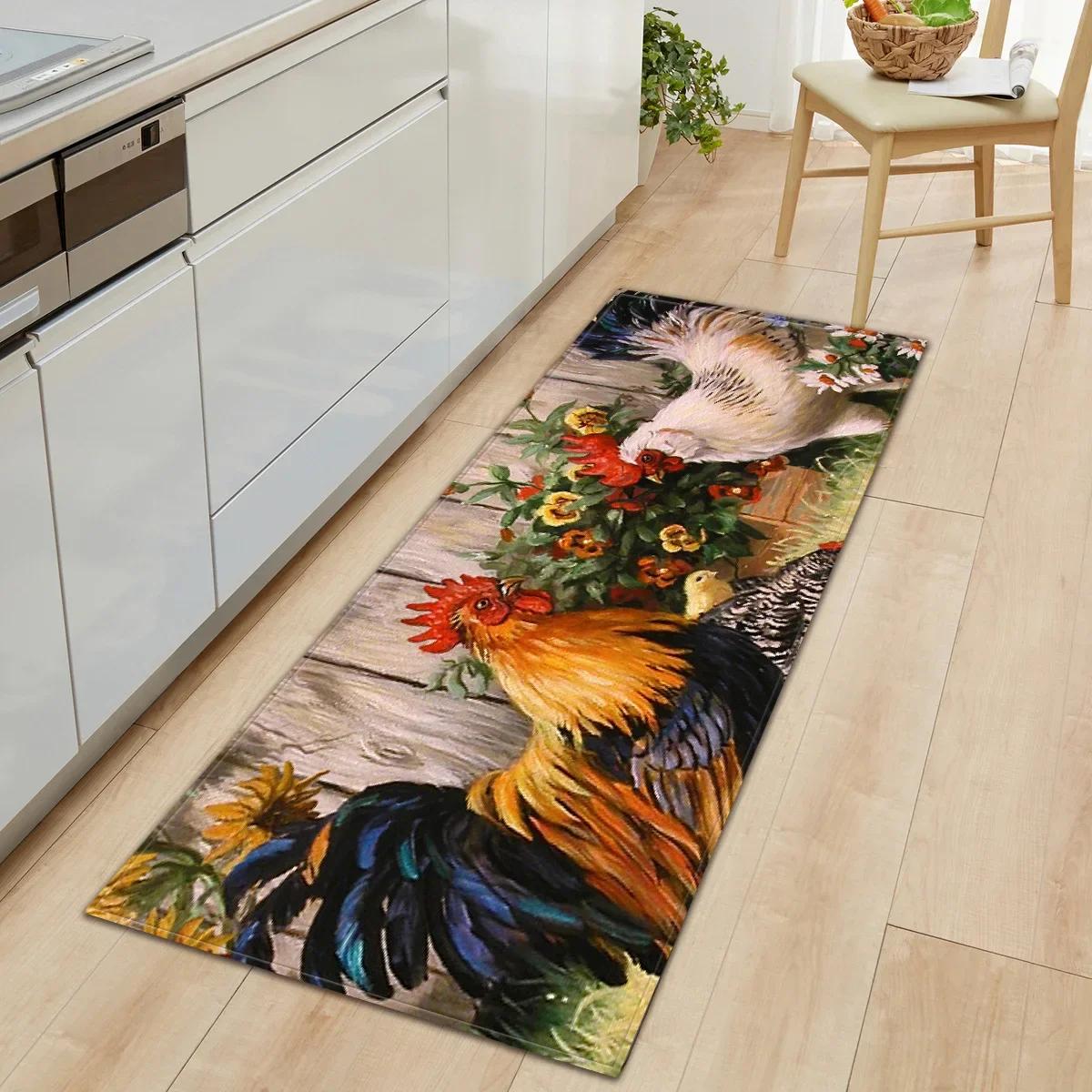 

Sunflower Rooster Kitchen Floor Mat Decor Hallway Balcony Runners Rugs Carpet Living Room Farmhouse Chicken Kitchen Mats Decor 40cm x 60cm