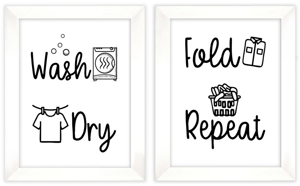 Inkdotpot 2 Piece Laundry Signs for Laundry Room Decor Wash Dry Fold Repeat Poster With Frame, Laundry Room Wall Art Signs Framed