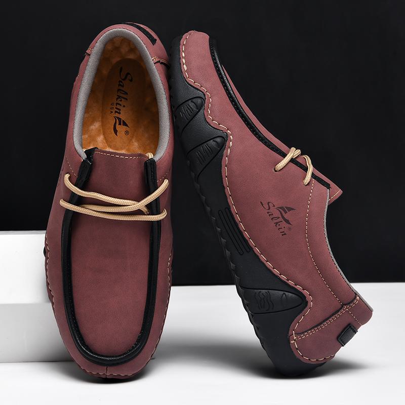 Men’s White Driving Shoes Handmade Moccasins Casual Retro Men’s Outdoor Wide Shoes Plus Size Anti Slip Boat Shoes