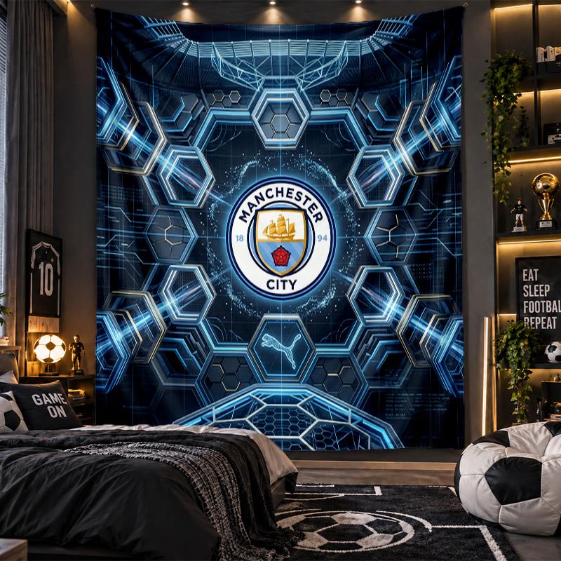 Arazzo da Appendere alla Parete Stampa Manchester City Tessuto per Soggiorno Camera da Letto Decorazione per la Casa