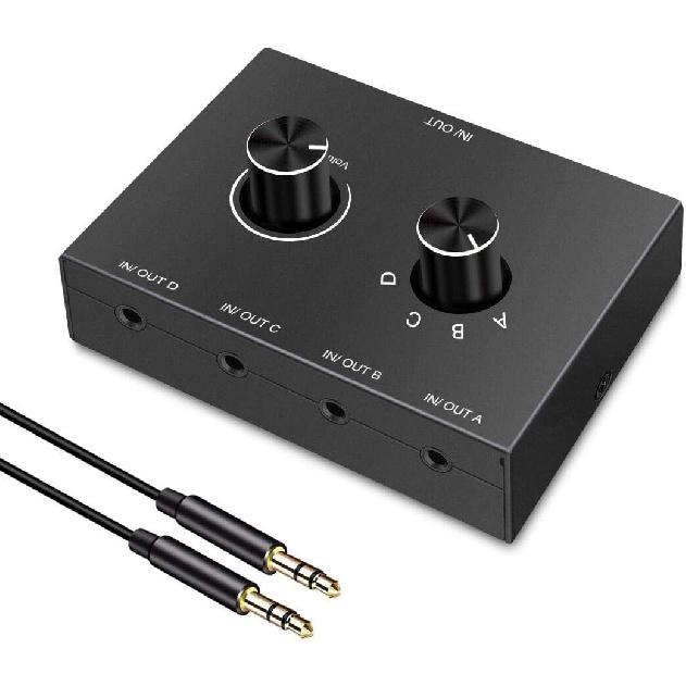4 Way/2 Way 3.5mm Stereo Audio Switcher Bi-Directional Audio Switch Splitter Box 2x1/1x2 4x1/1x4 Switcher with Mute ButtonGood product