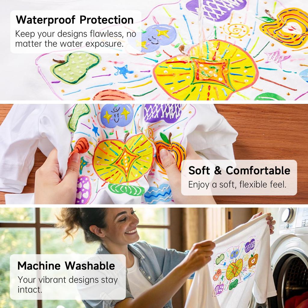 Shuttle Art Fabric Paint 3D 3D 66 Colors Set 30ml Cloth Enog Fabric Paint Metallic Color Washable Durable Comes with Paint Brush, Stencil and Palette