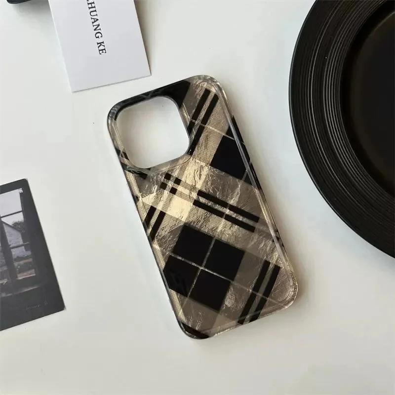 Retro Black Gold Diamond Grid Pattern Phone Case for IPhone Case 16 15 14 13 12 11 Pro XR XS Max 7 8 Plus Shockproof Back Cover